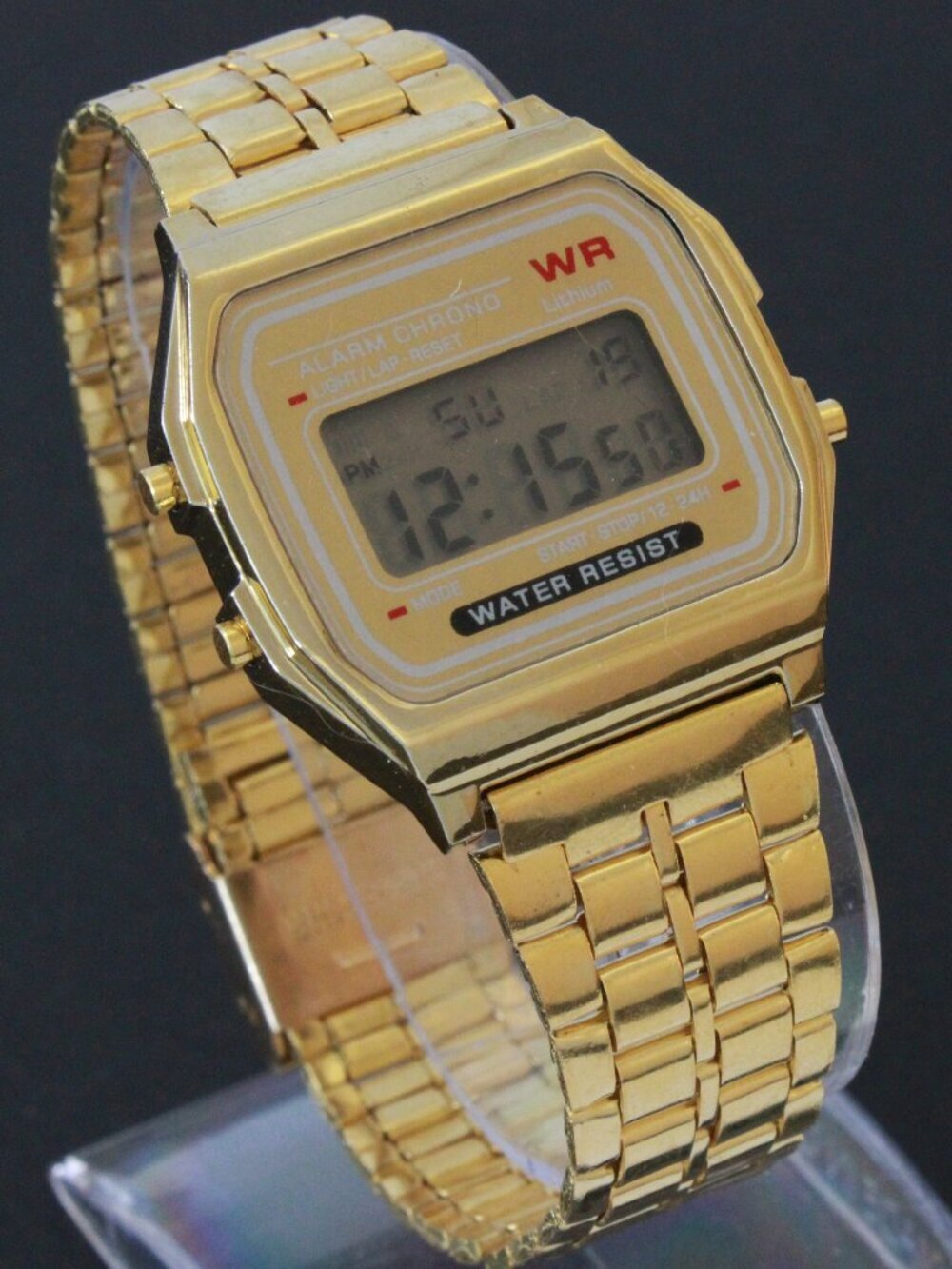 Retro Style Digital Watch Metal Case Bracelet Back light, Stopwatch, Day, Date - Picture 2 of 11